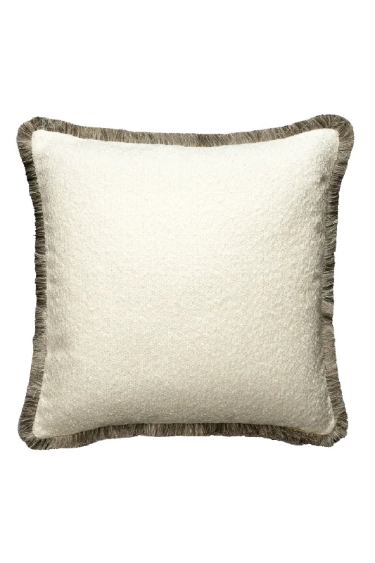 Ivory Boucle Fringed Square Cushion | Andrew Martin Huntsman