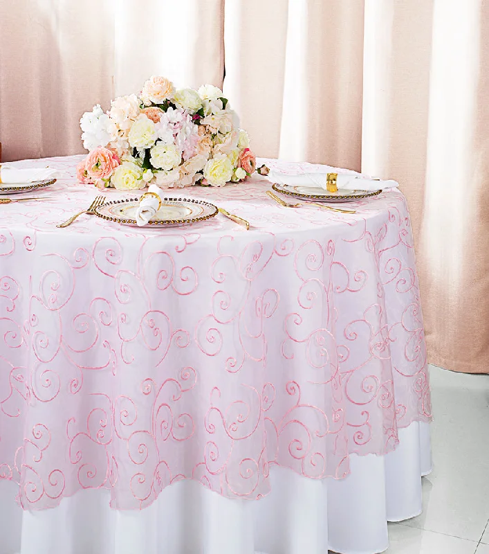 108" Seamless Round Embroidered Organza Tablecloth/Table Overlay - Pink (1pc)