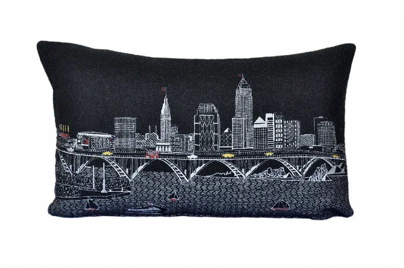 25" Black Cleveland Nighttime Skyline Lumbar Decorative Pillow