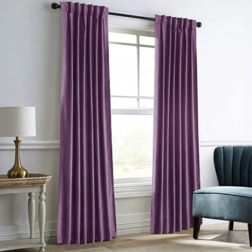 Pair Of Premium Velvet Eyelet Curtain- Purple