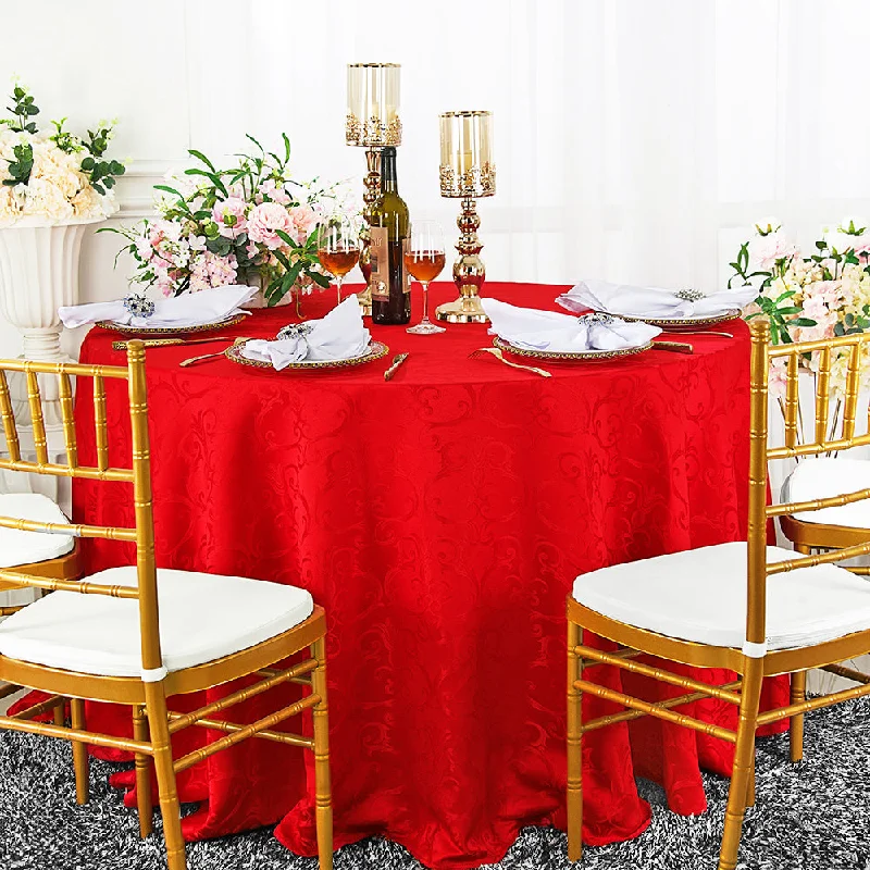 90" Seamless Round Versailles Chopin Damask Jacquard Polyester (220 GSM) Tablecloth - Red (1pc)