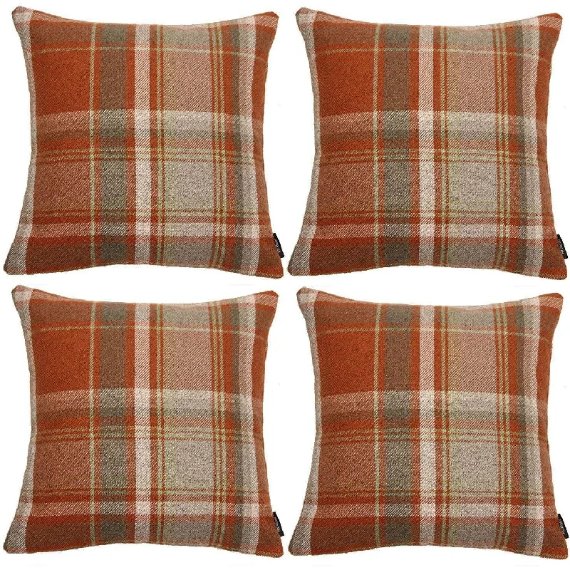 Heritage Burnt Orange + Grey Tartan 43cm x 43cm Cushion Sets