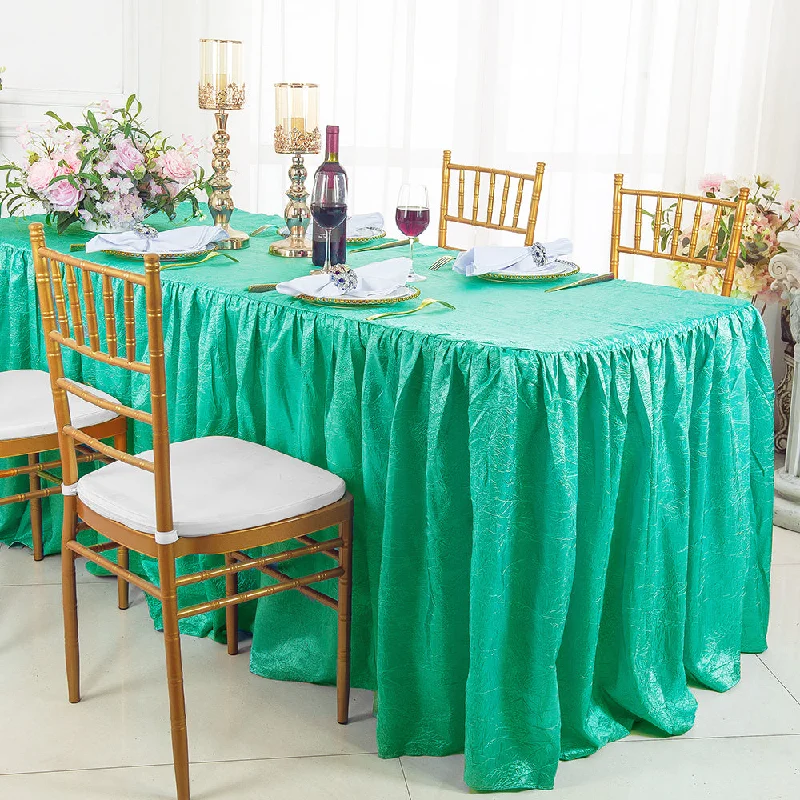 6 Ft Rectangular Ruffled Fitted Crushed Taffeta Tablecloth With Skirt - Tiff Blue/Aqua Blue (1pc)