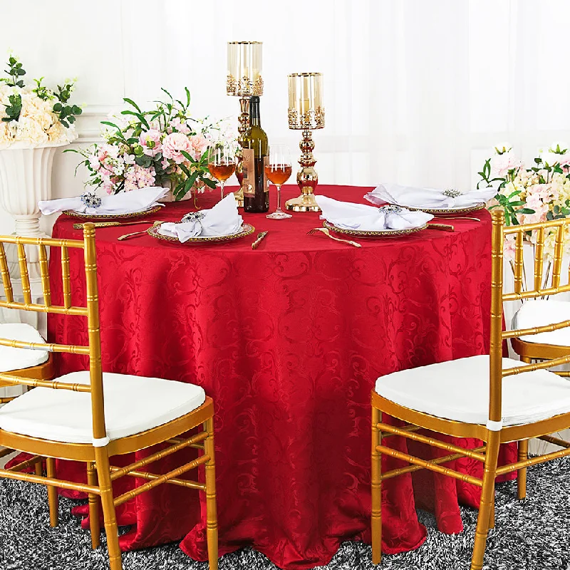 120" Seamless Round Versailles Chopin Damask Jacquard Polyester (220 GSM) Tablecloth - Apple Red (1pc)