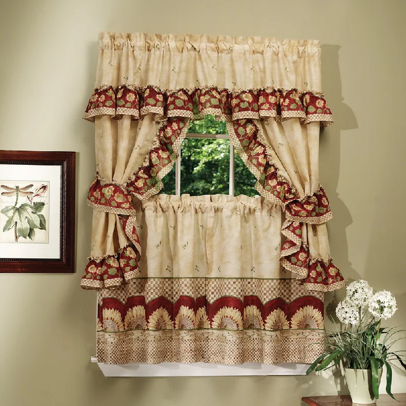 Complete Cottage Curtain Set With a Country Style Sunflower Print - 36 inch - 36 inch