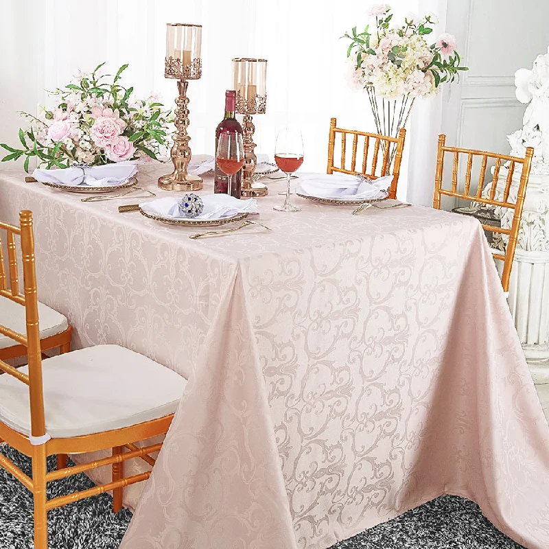 72"x120" Seamless Rectangular Versailles Chopin Damask Jacquard Polyester (220 GSM) Tablecloth - Blush Pink/Rose Gold (1pc)