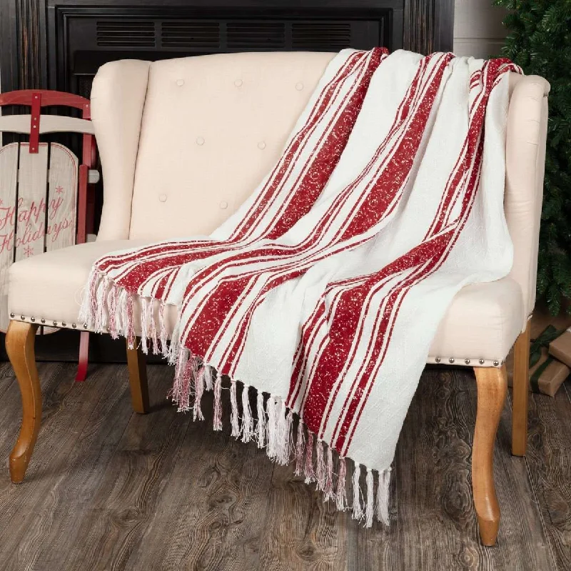 Antique Red Stripe Woven Throw 60" x 50" White, Red VHC Brands