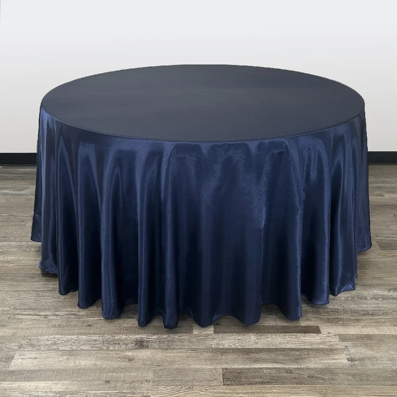 120 inch Round Satin Tablecloth Navy Blue