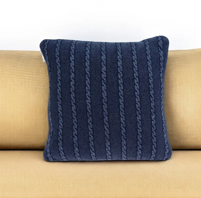 18" X 5" X 18" Transitional Blue Pillow Cover With Poly Insert