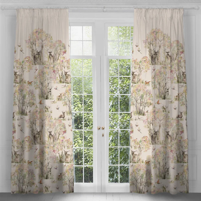 Enchanted Forest Printed Pencil Pleat Curtains Linen