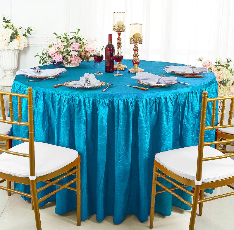 60" Round Ruffled Fitted Crushed Taffeta Tablecloth With Skirt - Turquoise (1pc)