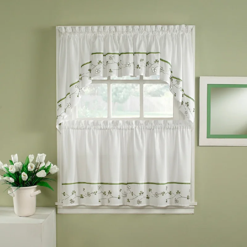 Clover Green/ White 5-piece Curtain Tier and Swag Set