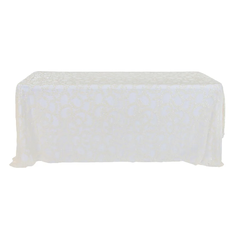 Sequin Vine Tablecloth Overlay 90"x156" Rectangle  - Light Ivory/Off White