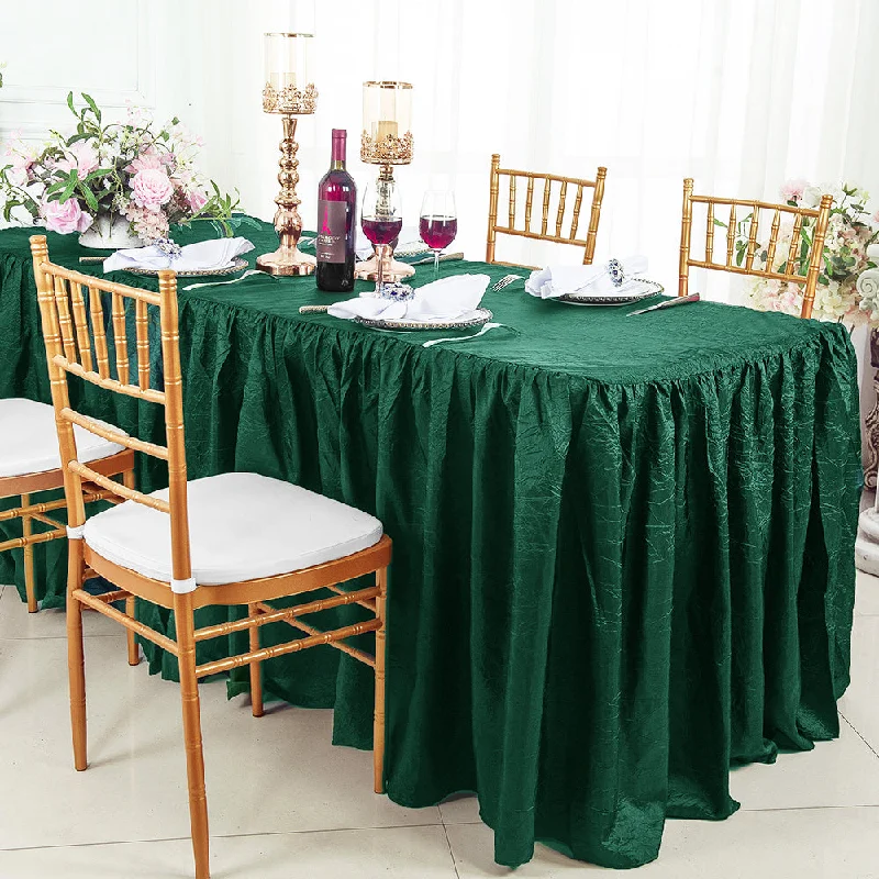 8 Ft Rectangular Ruffled Fitted Crushed Taffeta Tablecloth With Skirt - Hunter Green/Holly Green (1pc)