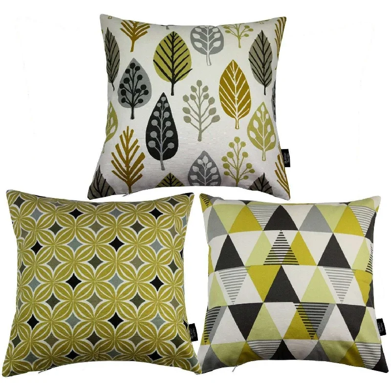 Geometric Ochre Yellow 43cm x 43cm Cushion Set of 3