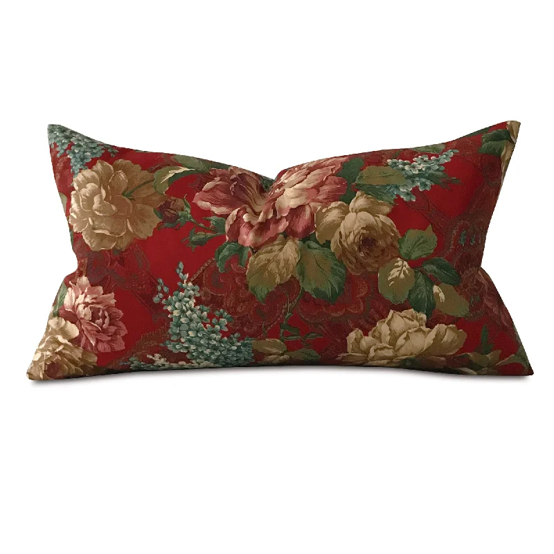 Scarlet Floral Garden Lumbar Pillow Cover 15x26