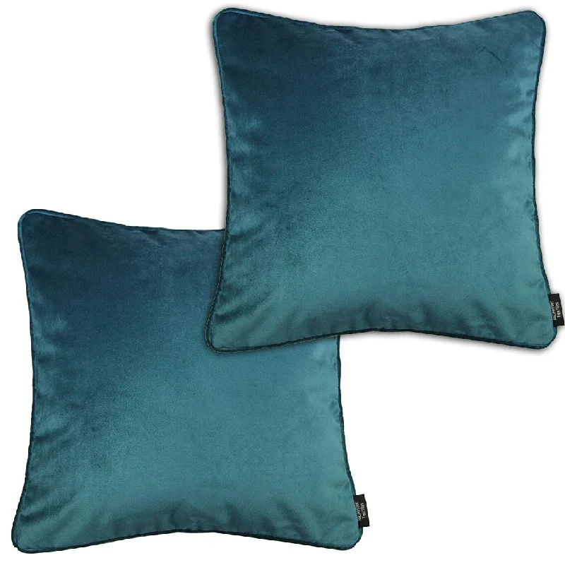 Matt Blue Teal Velvet 43cm x 43cm Piped Cushion Sets