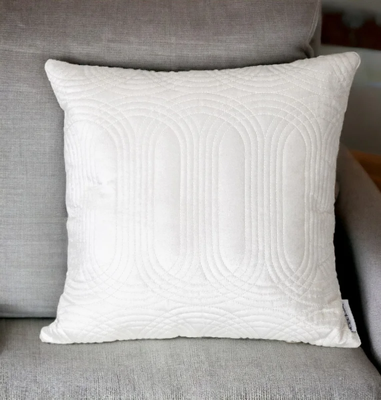 Quilted Velvet White Square Throw Pillow