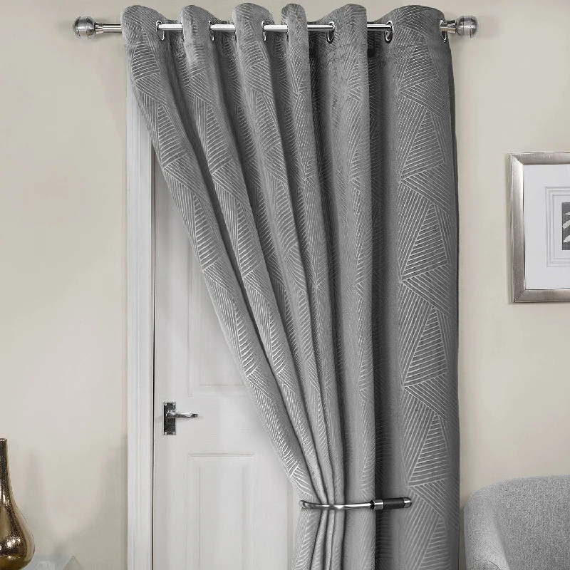 Midnight Silver Embossed Velvet Thermal Eyelet Door Curtain