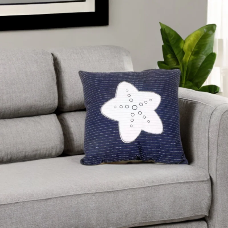 Nautical White Star Blue Square Accent Pillow