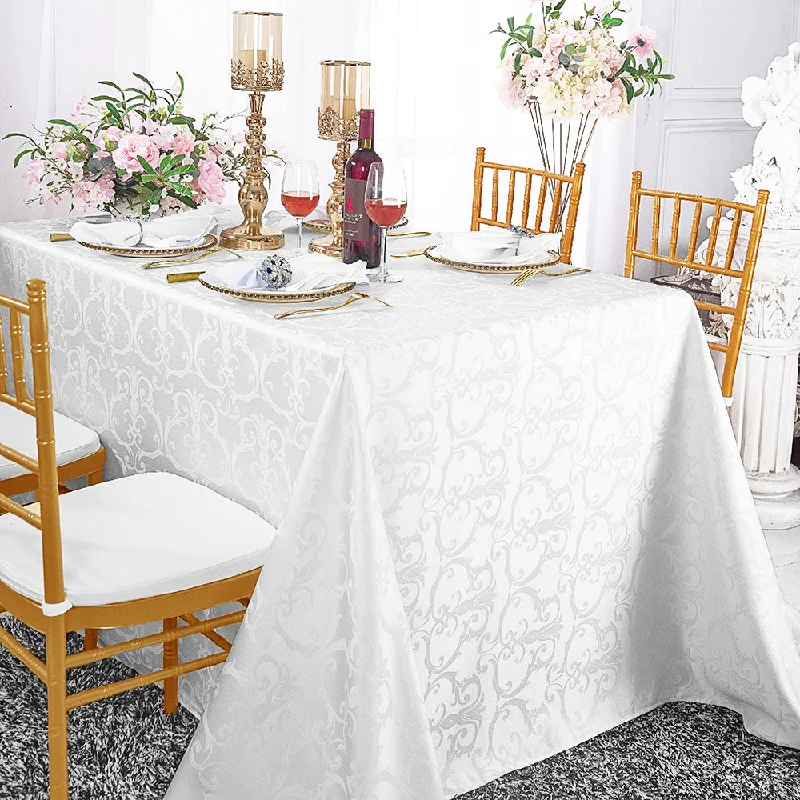 90"x132" Seamless Rectangular Versailles Chopin Damask Jacquard Polyester (220 GSM) Tablecloth - White (1pc)