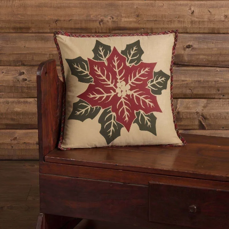 National Quilt Museum Poinsettia Block Pillow 18" Khaki, Poinsettia Red, Deep Green VHC Brands