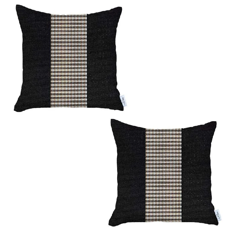 Set Of Two 18" X 18" Black And Brown Polyester Houndstooth Zippered Pillow