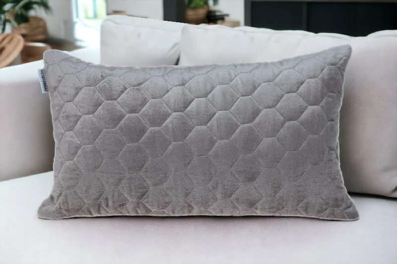 Taupe Tufted Velvet Quilted Lumbar Throw Pillow