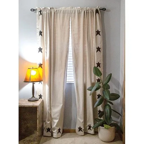 Farmhouse Star Patch Applique Window Panel Curtains Set of 2 84"x40"