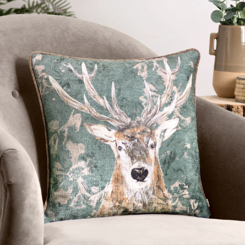 Avebury Stag Cushion Petrol