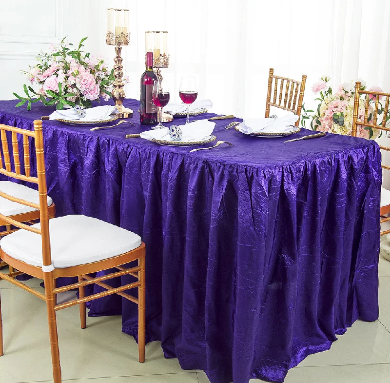 6 Ft Rectangular Ruffled Fitted Crushed Taffeta Tablecloth With Skirt - Regency Purple (1pc)