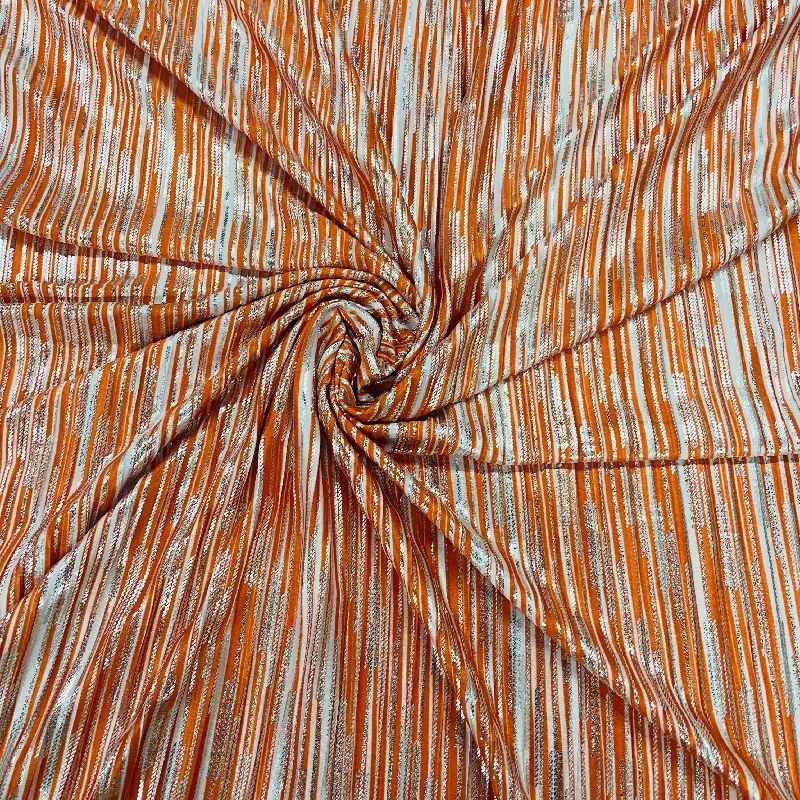 Orange & White Stripes with Foil Knitted Lycra Semi Fabric