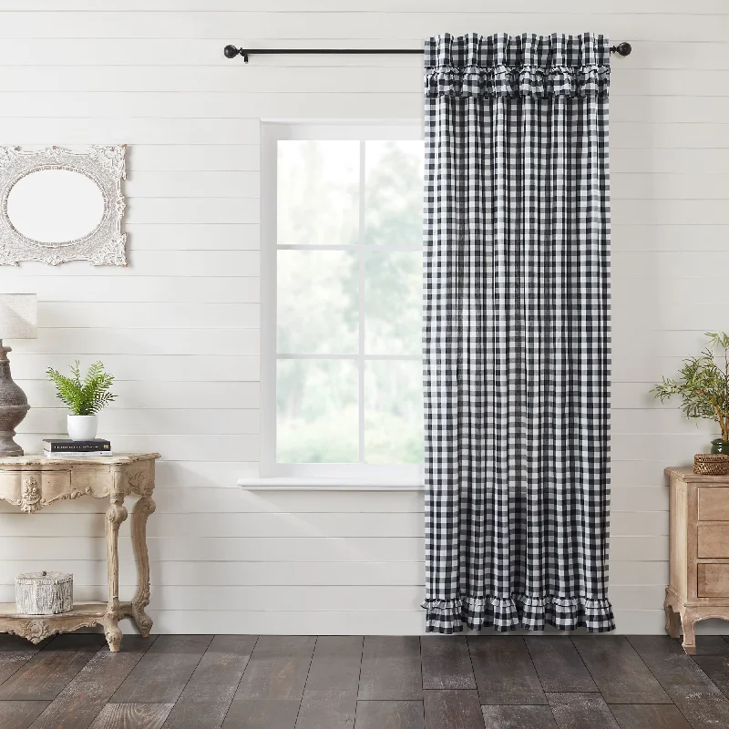 Annie Buffalo Black Check Ruffled Panel Curtain 96"x50" VHC Brands