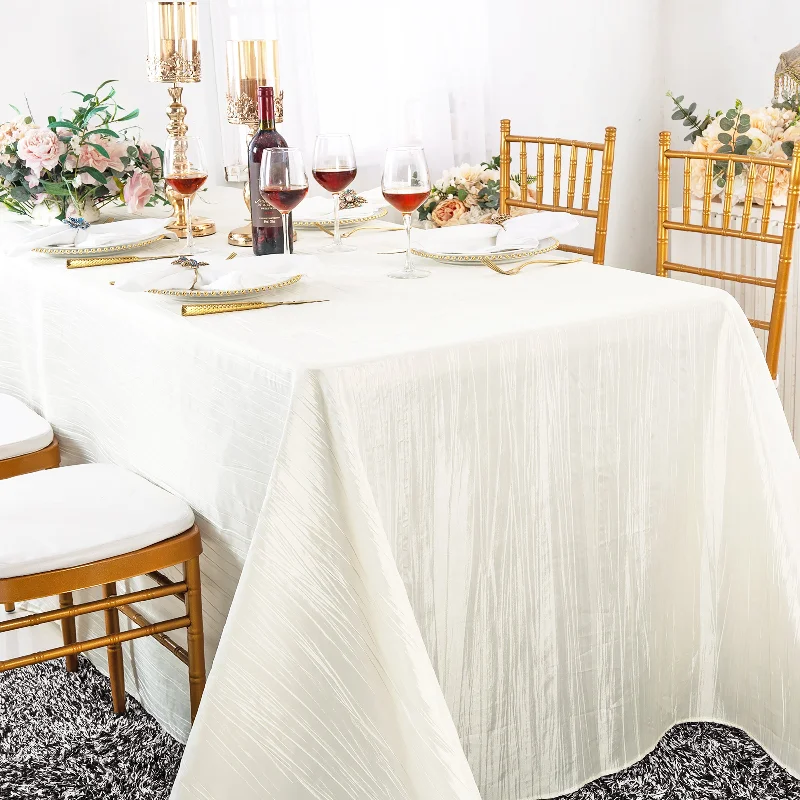 90"x132" Seamless Rectangular Accordion Crinkle Taffeta Tablecloth - Ivory (1pc)