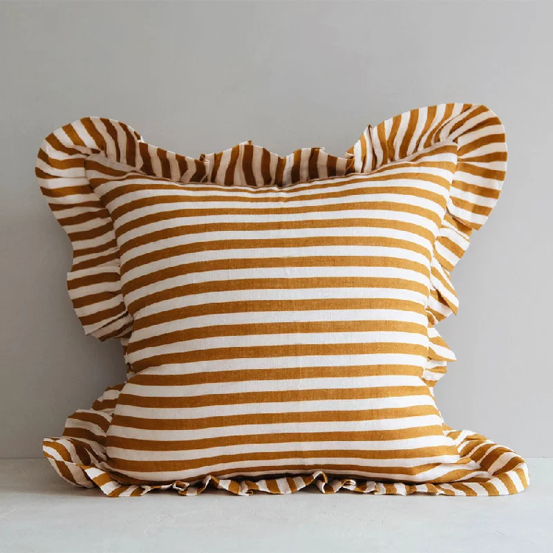 Linen Pillow Cover - Ochre Candy Stripe