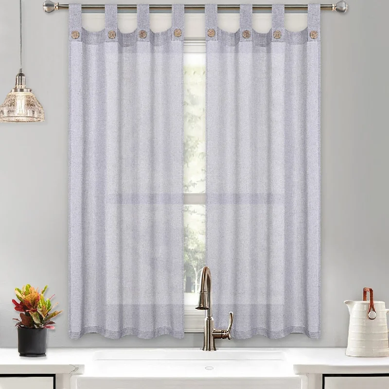 Tab Top Button Short Kitchen Tier Curtains for Small Windows Farmhouse Bathroom