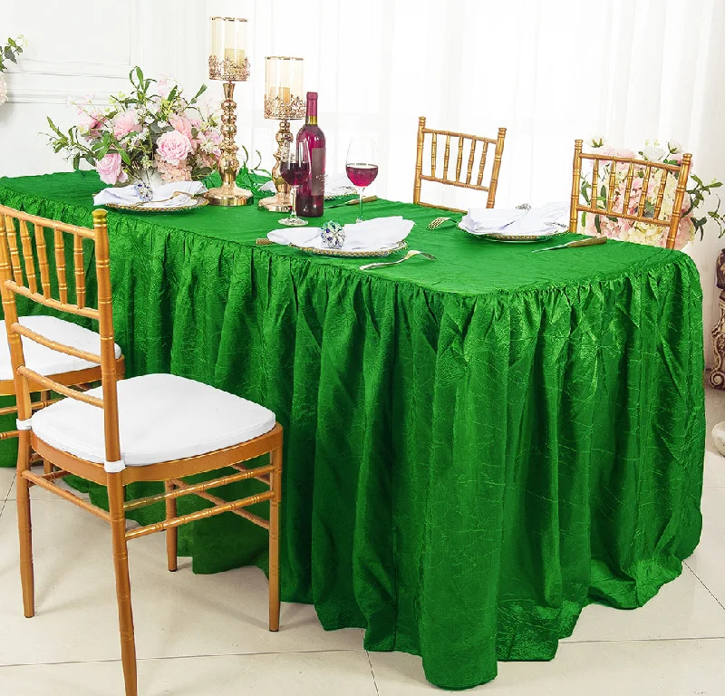 8 Ft Rectangular Ruffled Fitted Crushed Taffeta Tablecloth With Skirt - Emerald Green (1pc)