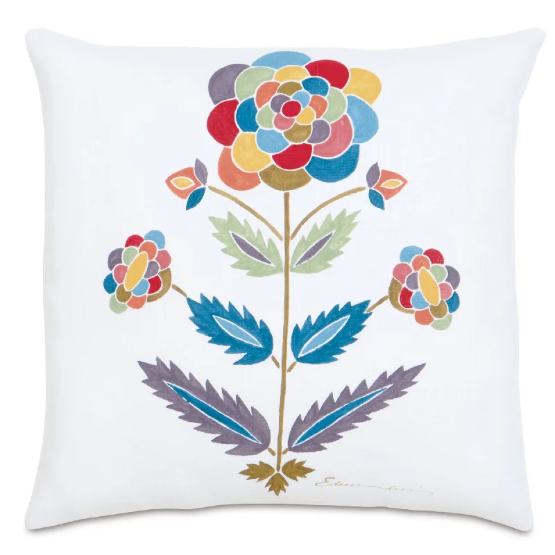 White Whimsical Flower Hand-Painted Linen Throw Pillow Cover 20x20