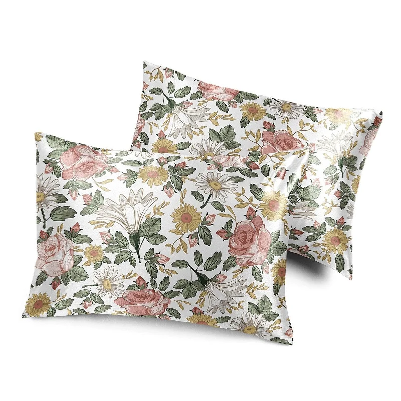 Sweet Jojo Designs Blush Pink Yellow Vintage Floral Boho Decorative Satin Pillowcases 2 Pack Set Bohemian Shabby Chic Farmhouse