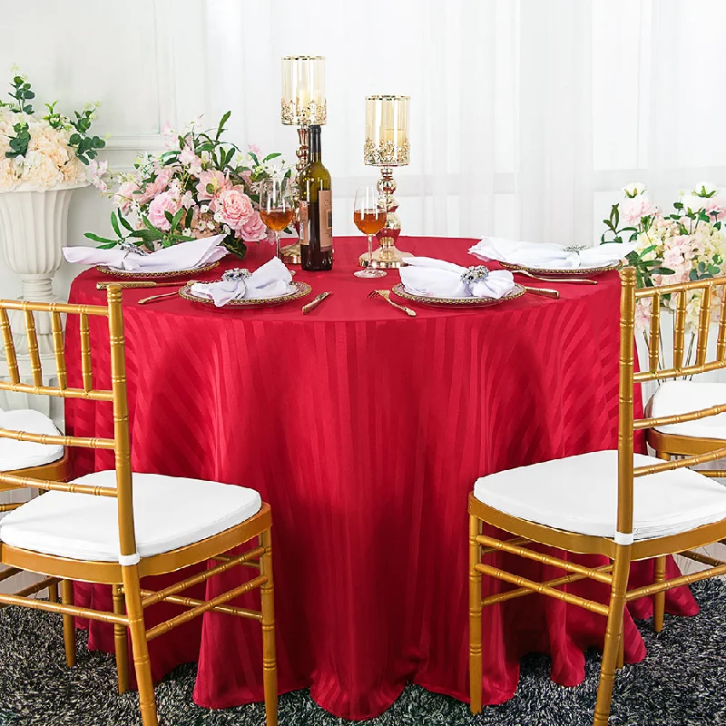 132" Seamless Round Striped Jacquard Polyester (220 GSM) Tablecloths - Apple Red (1pc)