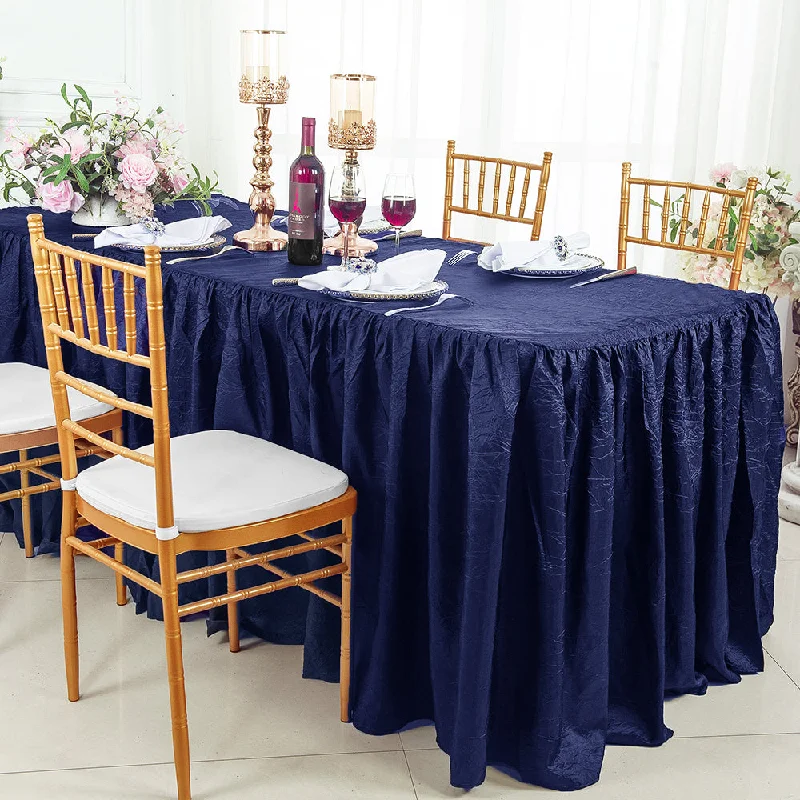 6 Ft Rectangular Ruffled Fitted Crushed Taffeta Tablecloth With Skirt - Navy Blue (1pc)