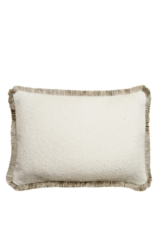 Ivory Boucle Fringed Square Cushion | Andrew Martin Huntsman