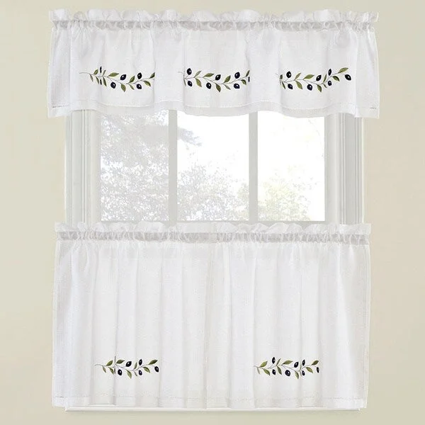 Olive Branch Valance and Curtain Tier Set