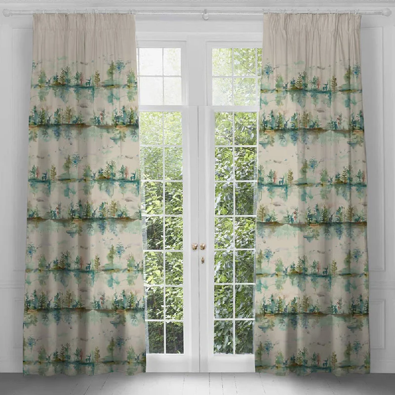 Wilderness Printed Pencil Pleat Curtains Topaz