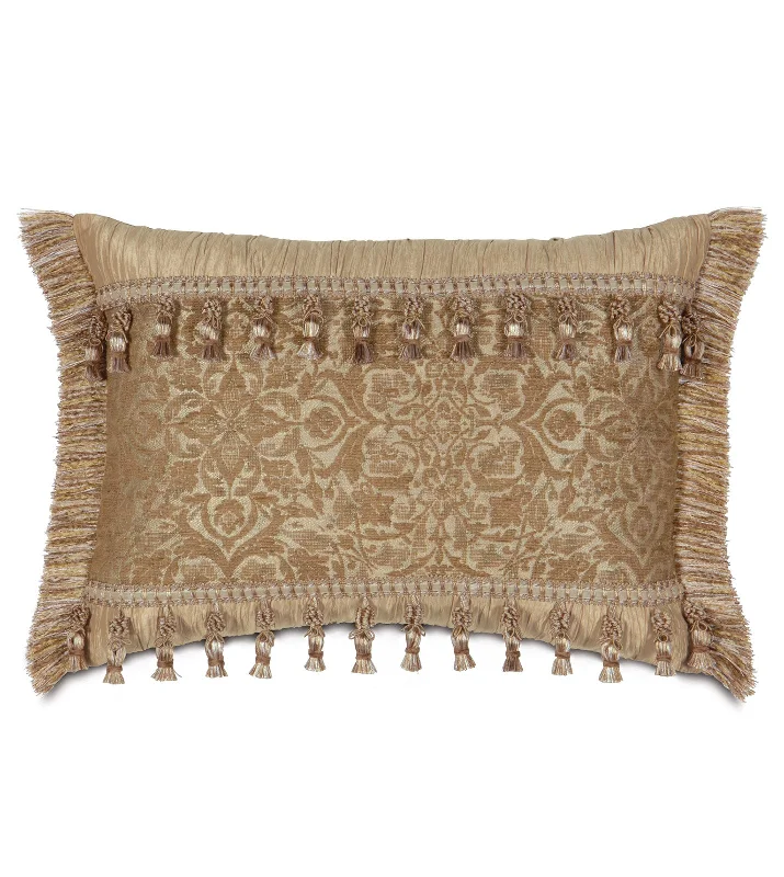 Angelina Tassel Damask Lumbar Pillow Cover 16x22