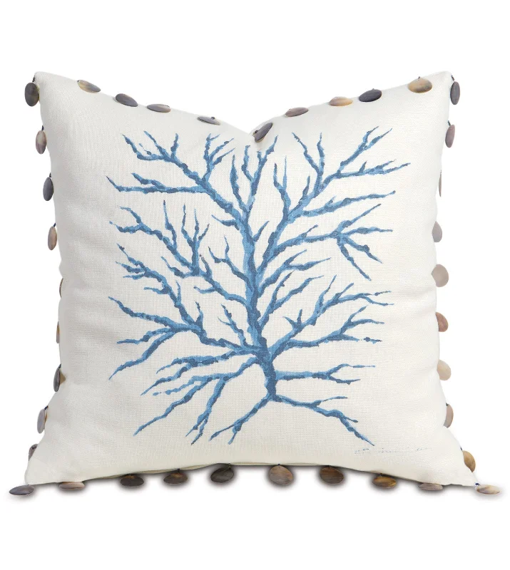 Hand-Painted Beach Coral Throw Pillow Cover 22x22