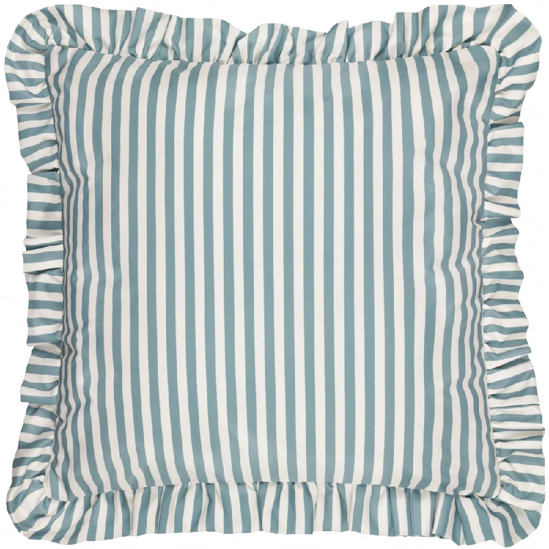 Millie Ruffle Striped Outdoor Cushion Duck Egg Blue