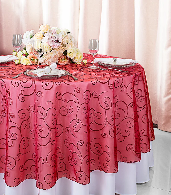 108" Seamless Round Embroidered Organza Tablecloth/Table Overlay - Apple Red (1pc)