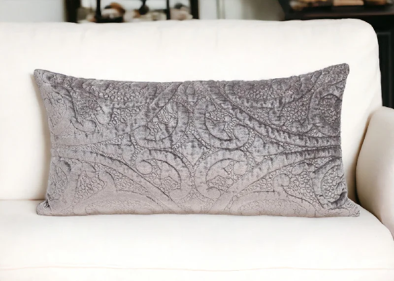 Taupe Quilted Velvet Lumbar Throw Pillow