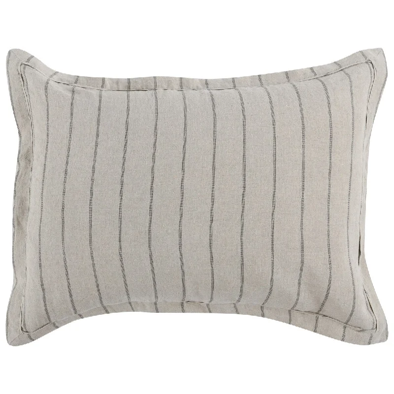 Tara 26 Inch Linen Standard Pillow Sham, Stone Washed, Stripe Design, Beige